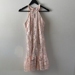 VENUS Blush Lace Halter Midi Dress